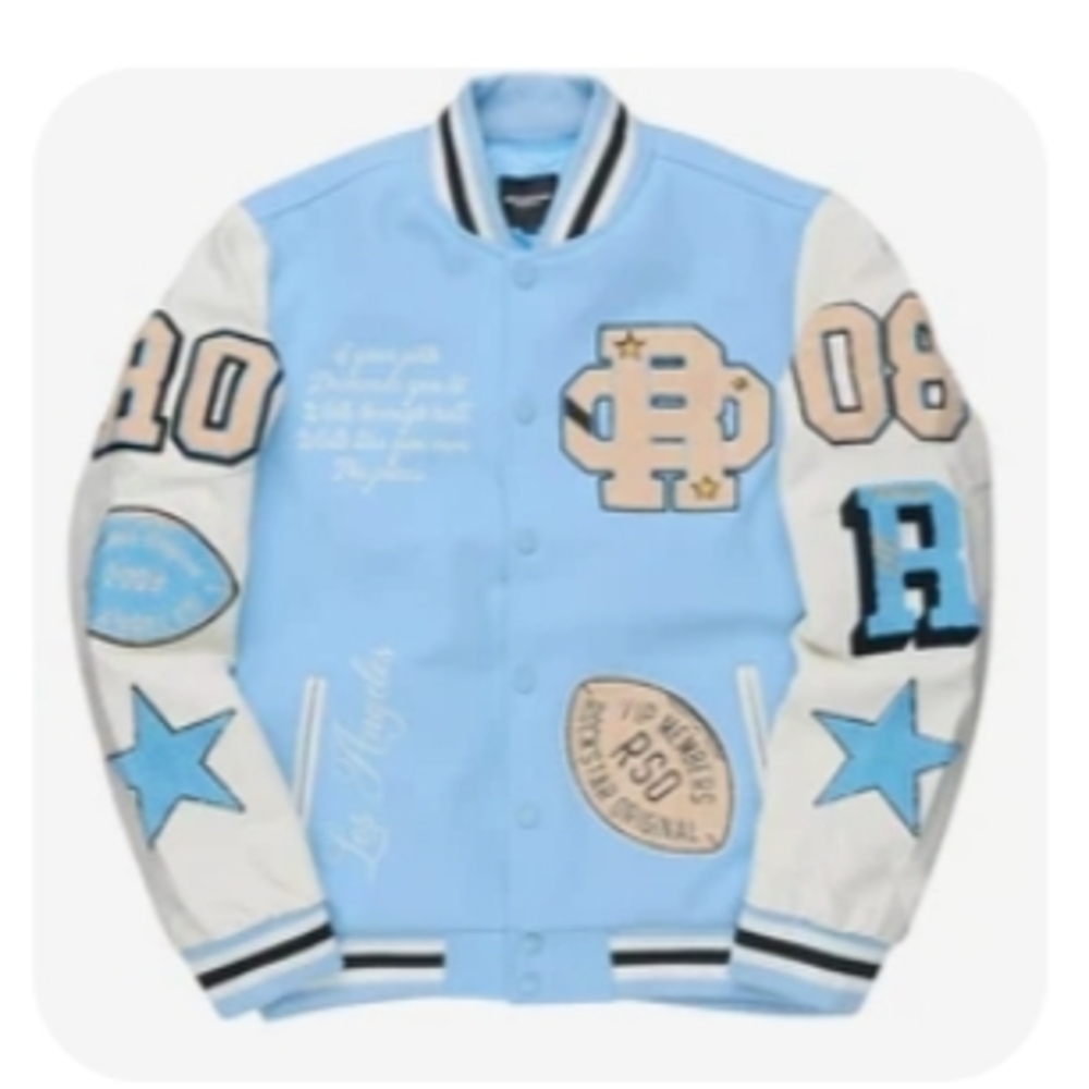 Men's Light Blue and White Varsity Jacket
